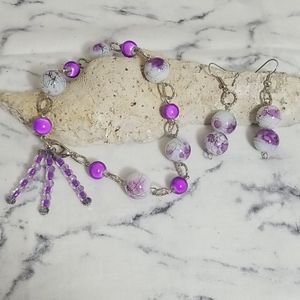 Purple splattered glass beaded bracelet set
